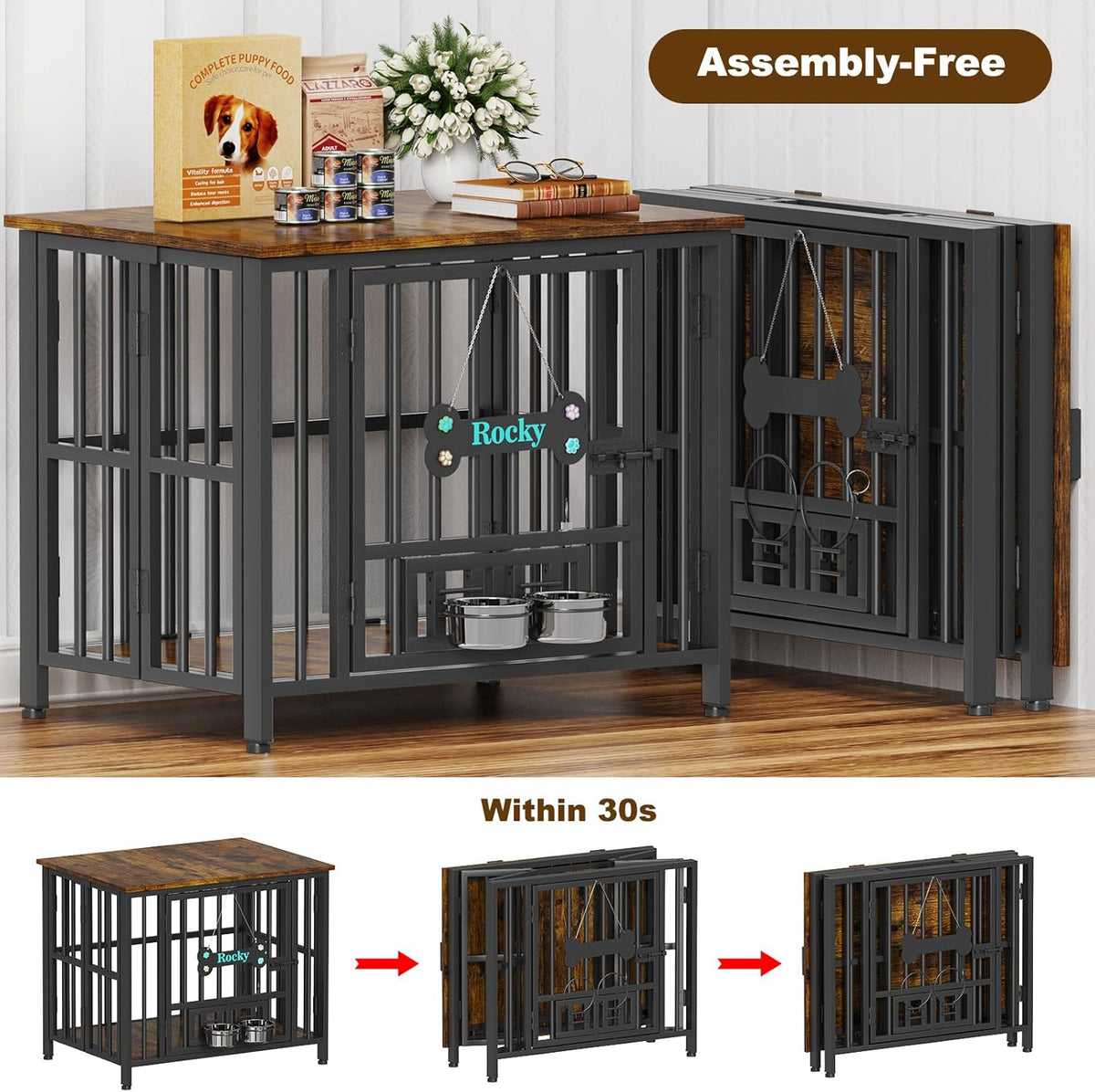 Easycom 31" Dog Crate Furniture Foldable, No Assembly Decorative Dog Kennel Indoor, Dog Crates for