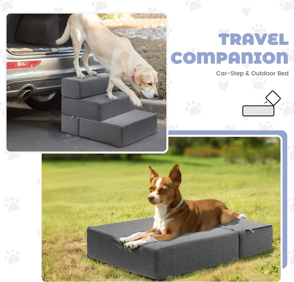 Foldable 18 Inch Wide 3 Step Wide Dog Stairs for Large Dogs, 18 Inch Height Foam Dog Steps for Bed