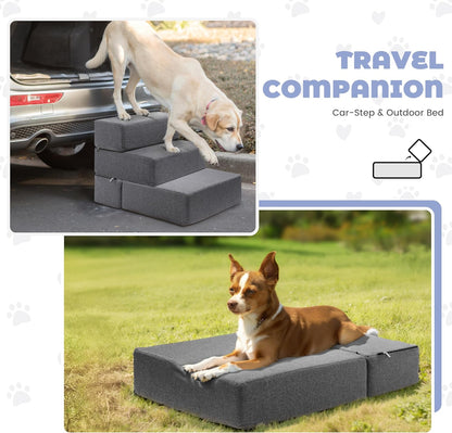 Foldable 18 Inch Wide 3 Step Wide Dog Stairs for Large Dogs, 18 Inch Height Foam Dog Steps for Bed