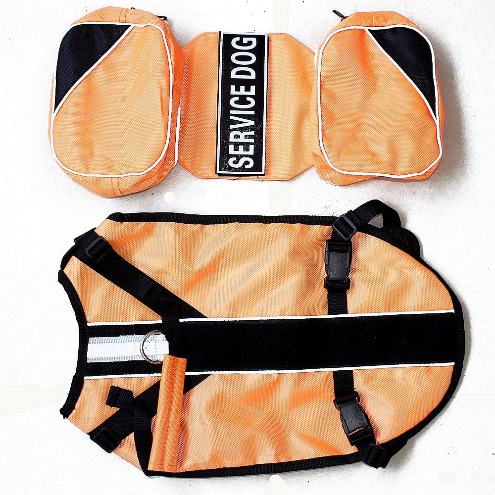 Serijoars Dog Vest Harnesses with Saddlebag Backpack for Camping & Travel - Reflective Hound Hiking