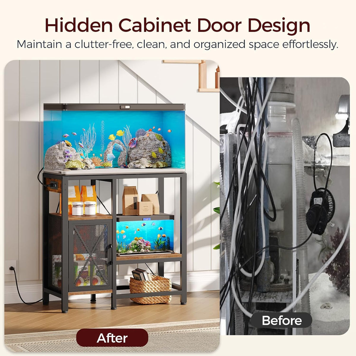 20-37 Gallon Fish Tank Stand, Aquarium Stand with Power Outlet and Storage Cabinet, Heavy Duty Tank