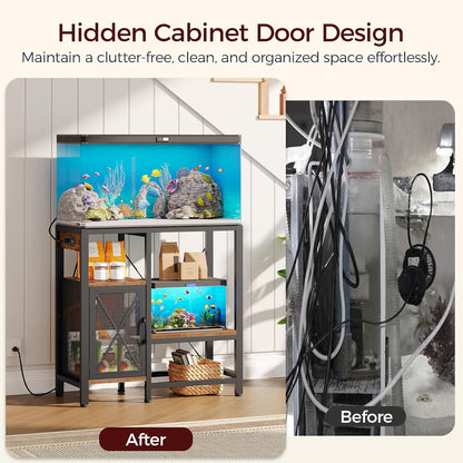 20-37 Gallon Fish Tank Stand, Aquarium Stand with Power Outlet and Storage Cabinet, Heavy Duty Tank