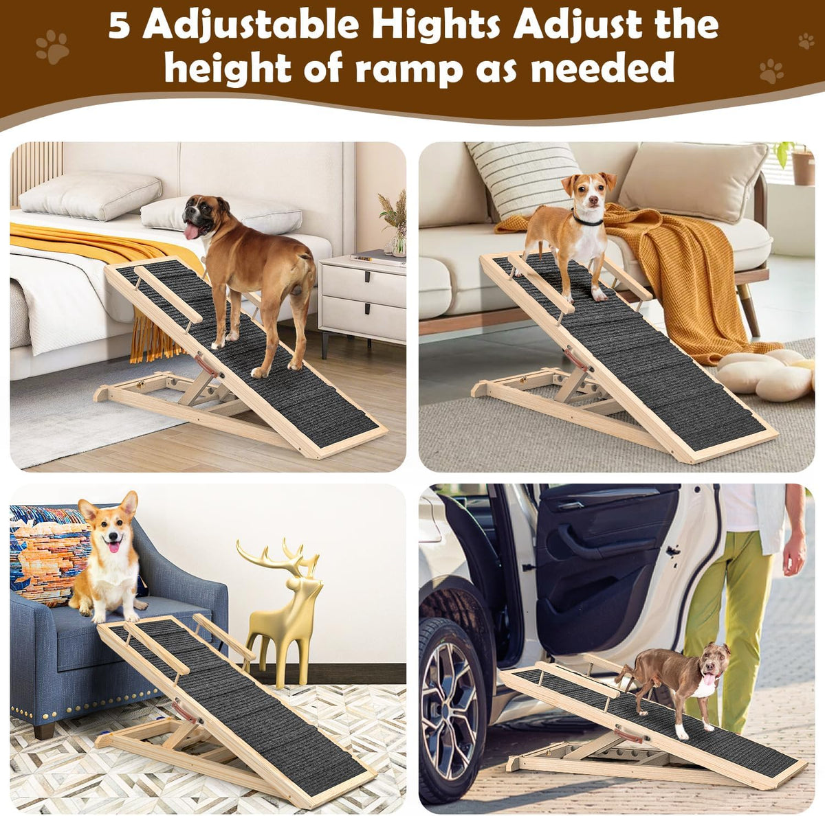Dog Ramp for Couch, Bed or Car, Wooden 44" Long Pet Stairs for Small & Large Old Dogs & Cats, Hold