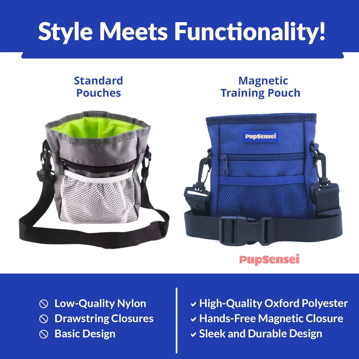 Dog Treat Pouch, Durable Oxford Polyester, No-Spill Magnetic Closure, Treat Pouches for Pet