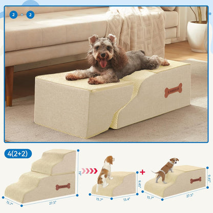 Dog Stairs 4 Steps for Small Dogs and Cats to Get on High Beds, Couch or Car, Pets Can Climb, Sit
