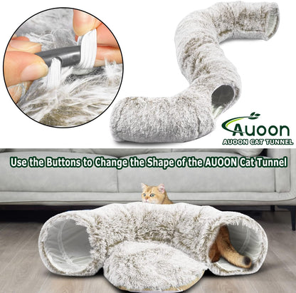 AUOON Cat Tunnel Bed - Cat Donut Tunnel with Soft Plush Circle Cushion for Indoor Cats Kitten Kitty