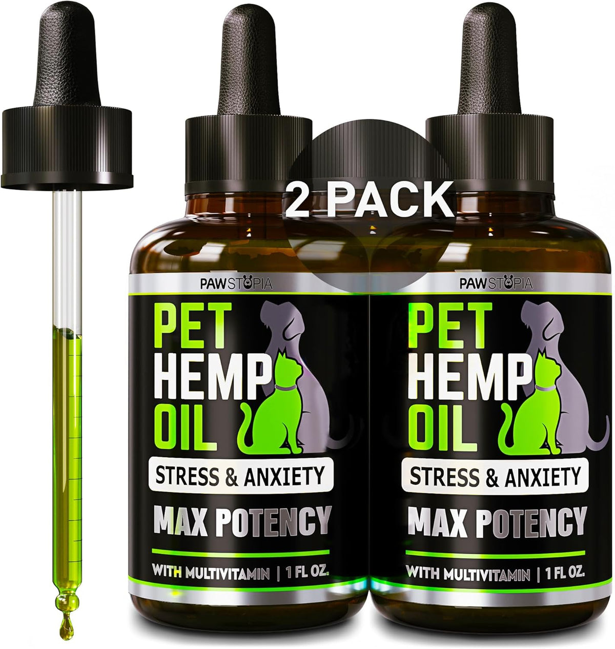 (2 Pack) Hemp Oil for Dogs and Cats - Helps Pets with Anxiety, Pain, Stress, Sleep, Arthritis