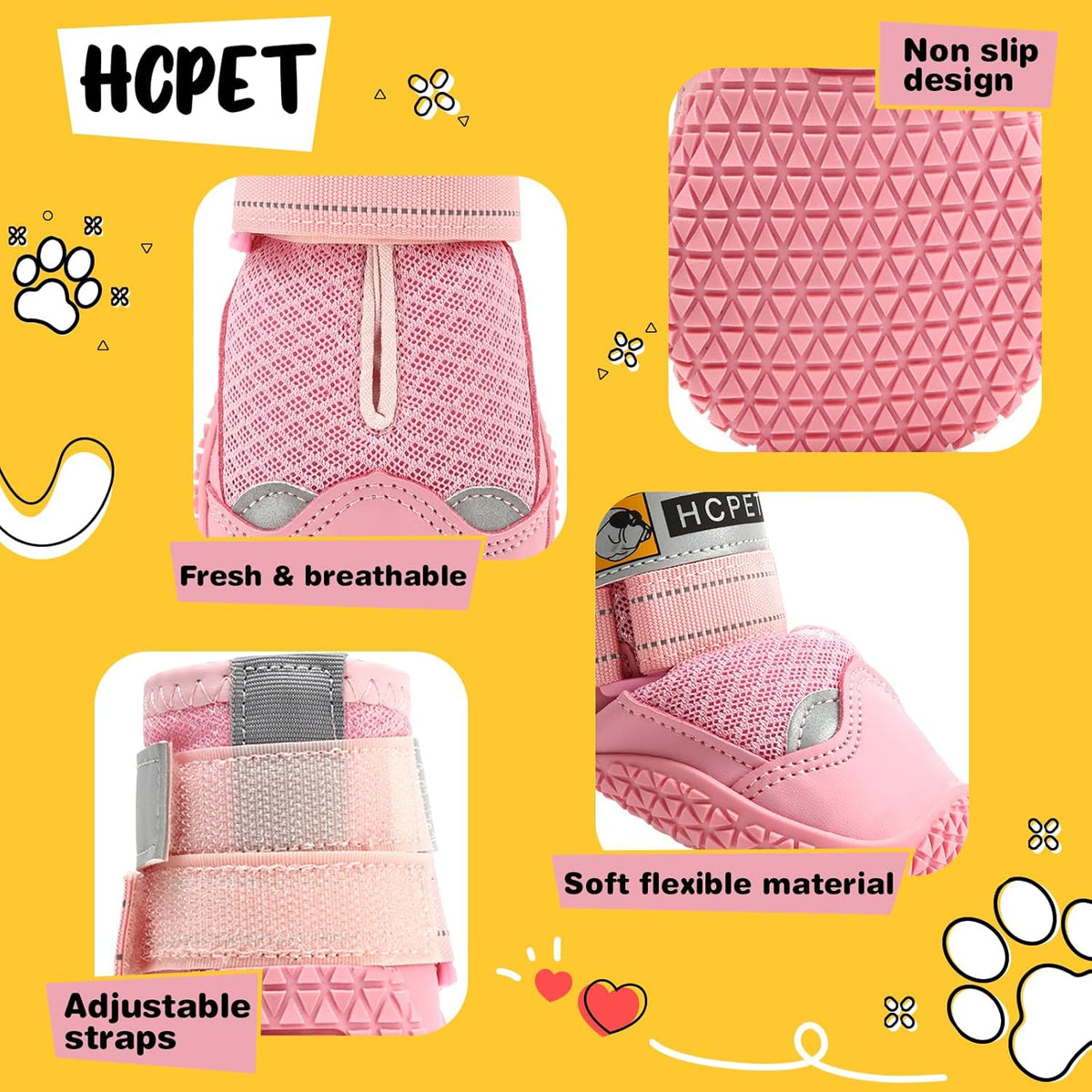 Hcpet Dog Shoes for Large Dogs, Breathable Dog Booties for Small Medium Dogs, Anti-Slip Dog Boots &