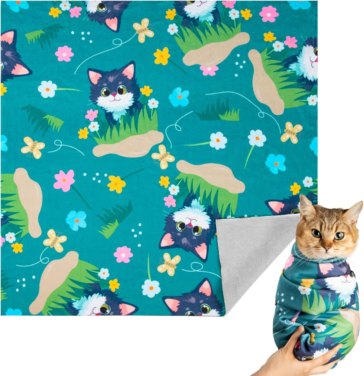 Cat Grooming Wrap, Cat Wrap for Cutting Nails, Self-Adherent Fabric Wrap for Cats, Cat Burrito Wrap