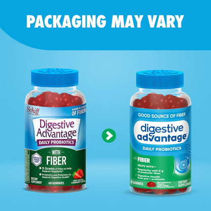 Digestive Advantage Prebiotic Fiber Gummies + Probiotics for Gut Health, 5g Prebiotic Fiber Plus 1