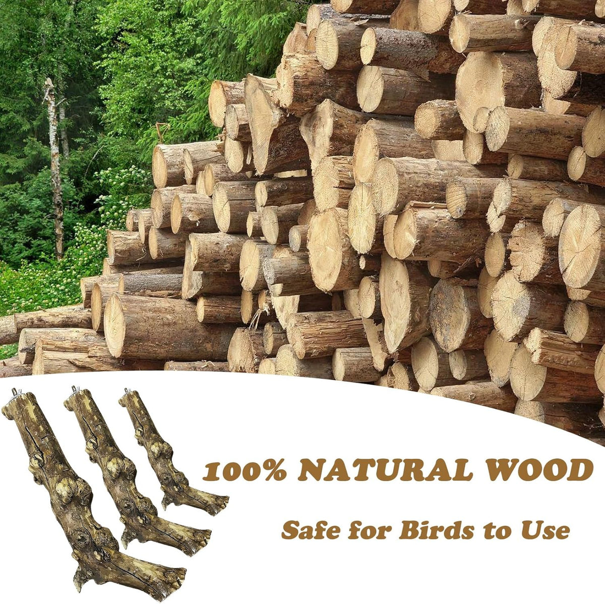 PINVNBY 3 Sizes Natural Bird Perches Wooden Parakeet Perches Bird Perches for Cage Parrot Chewing