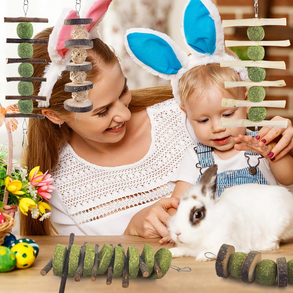 ERKOON Bunny Chew Toys, Rabbit Chew Toys for Teeth Grinding, Improve Dental Health, 100% Natural