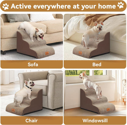 Dog Ramp and Stair for Bed 16" H-20 H,3-Step Cat Stair for Sofa and Chair,4-Step Dog Ramp for High