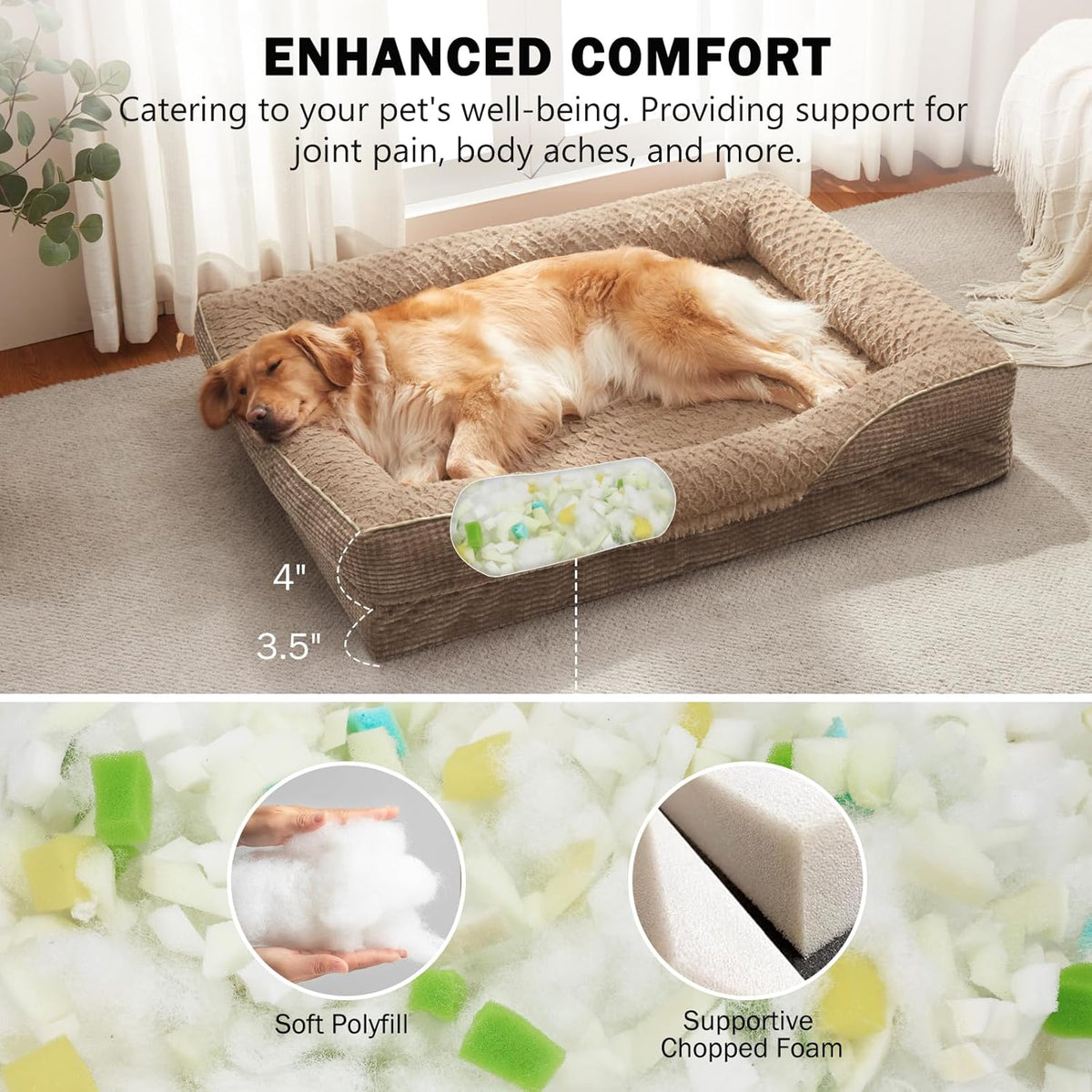INVENHO Orthopedic Dog Beds Large Sized, XL Washable Egg-Crate Memory Foam Dog Couch with Washable