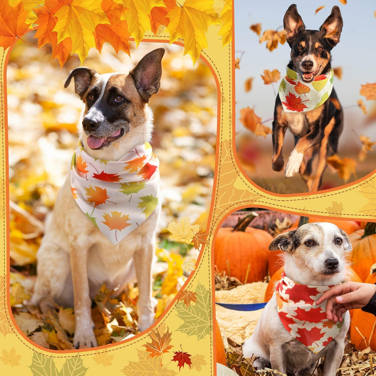 Chunful 100 Pieces Fall Dog Bandanas Bulk Autumn Pet Bandanas with Maple Leaves Patterns Triangle