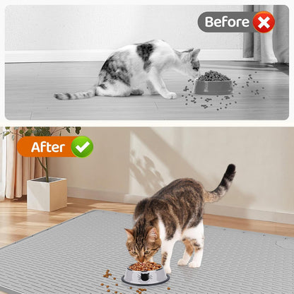 Cat Food Mat, 40" x 28" Extra Large Silicone Pet Feeding Mat with Raised Edge Pet Placemat for Food