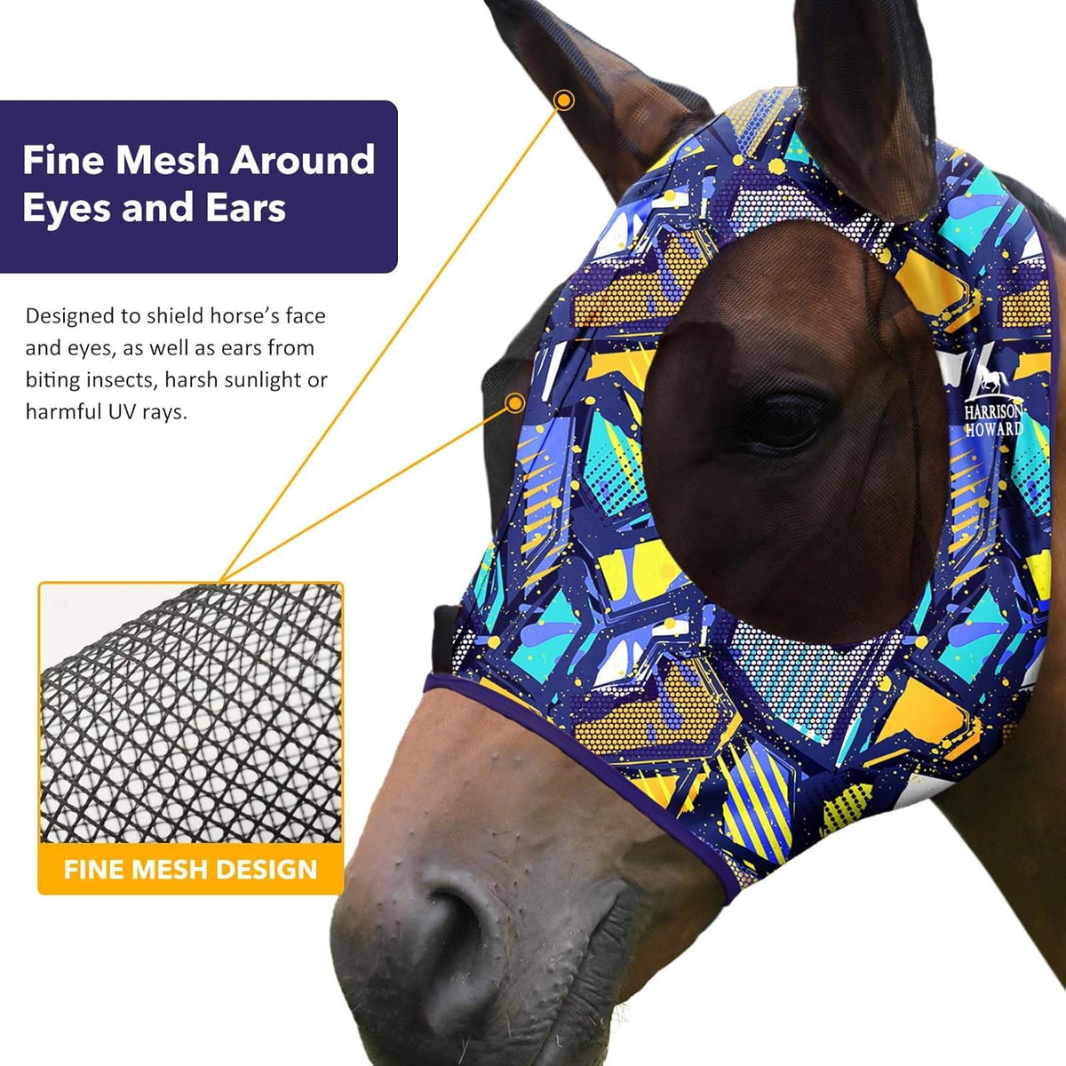 Harrison Howard Super Comfort Stretchy Fitting Horse Fly Mask with UV Protection Soft on Skin with