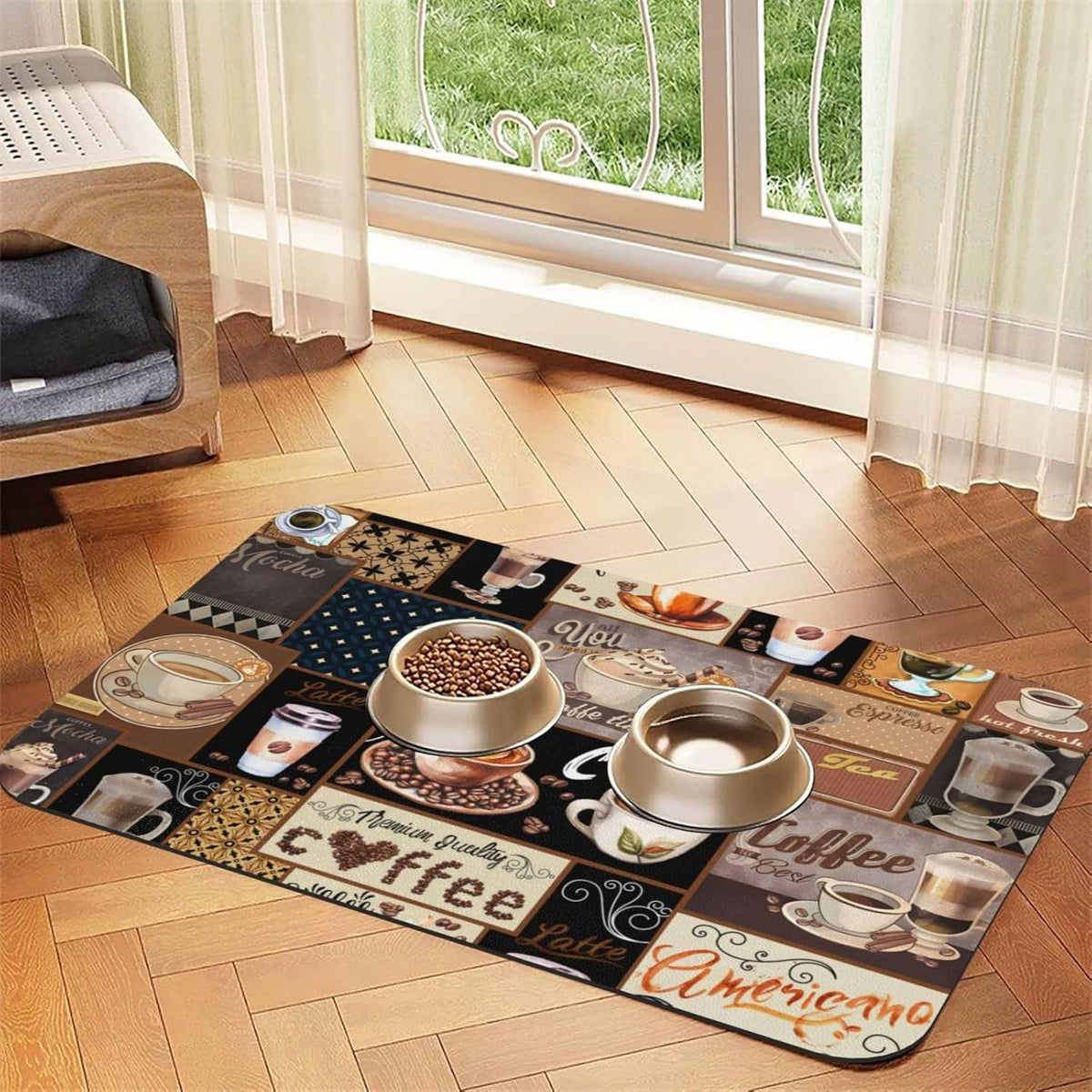 Boho Coffee Dog Food Mat Absorbent Bowl Mats No Stains Quick Dry Waterproof Pet Cat Placemats for