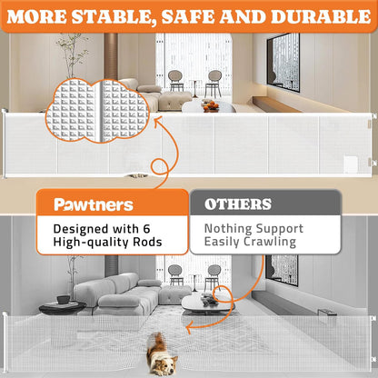 Pawtners Retractable Baby Gates Extra Wide, 41" Tall Extends up to 120" Wide, Dog Gate Indoor with