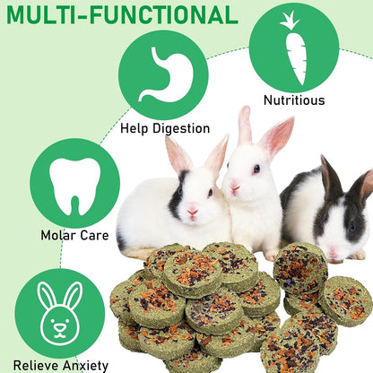 Fhiny 24 PCS Rabbit Chew Toys, Natural Timothy Hay Carrot Pumpkin Purple Potato Biscuit Cubes Bunny