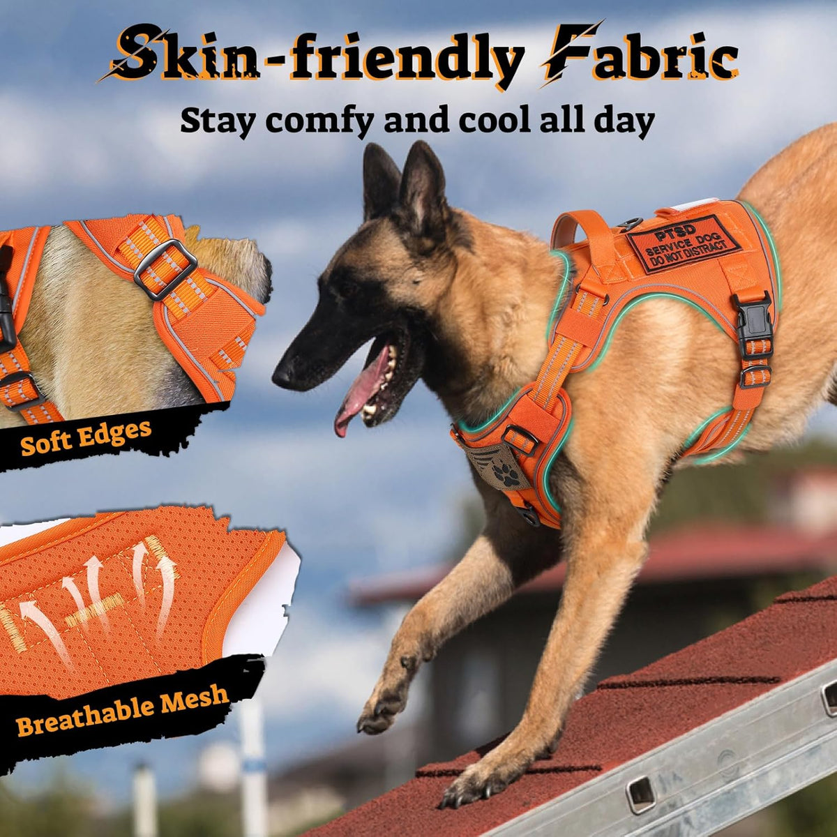 rabbitgoo Dog Harness Medium Sized No Pull, Tactical Service Pet Vest with Molle and Control