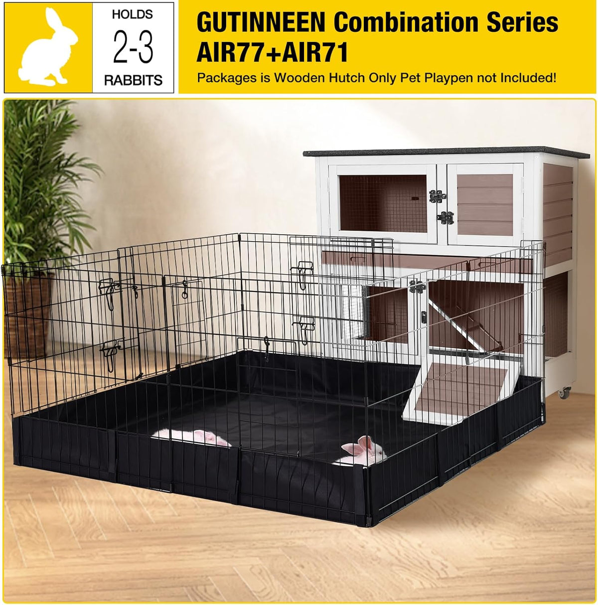 Aivituvin 2-Tier Rabbit Hutch with Tarp Door and Wheels Bunny Cage Indoor Outdoor Guinea Pig Cage