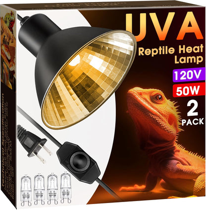 Reptile Heat Lamp, Briignite UVA Basking Light for Reptiles 50W, G9 Halogen Heat Bulb & Dome