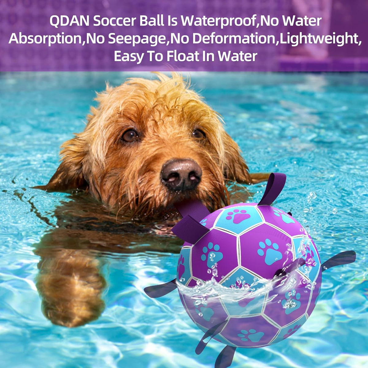 QDAN Dog Ropes Toys Soccer Ball with Straps, Puppy Birthday Gifts, Tug of Toy, Water Toy, Durable