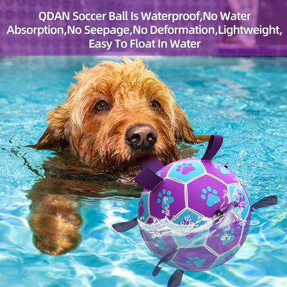 QDAN Dog Ropes Toys Soccer Ball with Straps, Puppy Birthday Gifts, Tug of Toy, Water Toy, Durable