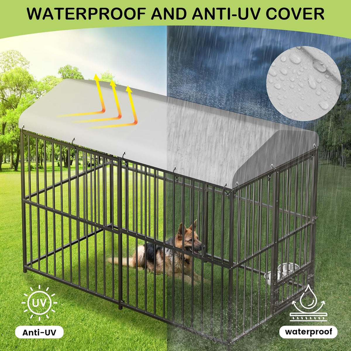 8x4x6 FT Outdoor Dog Kennel,Heavy-Duty Enclosures Outside with UV-Resistant Waterproof Roof Cover