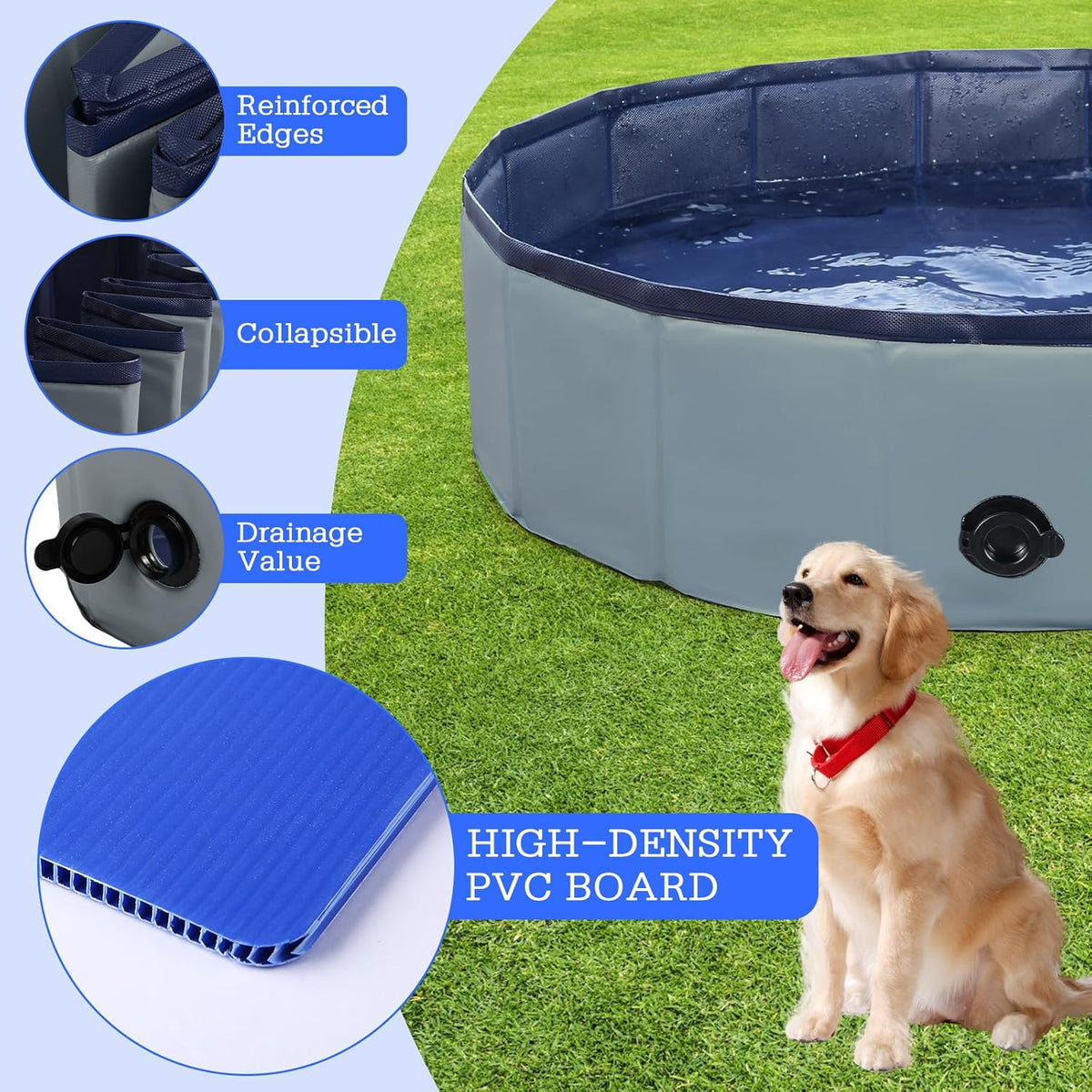Foldable Dog Bath Swimming Pool 63'' Plastic Kiddie Pool Professional Tub Collapsible Grooming