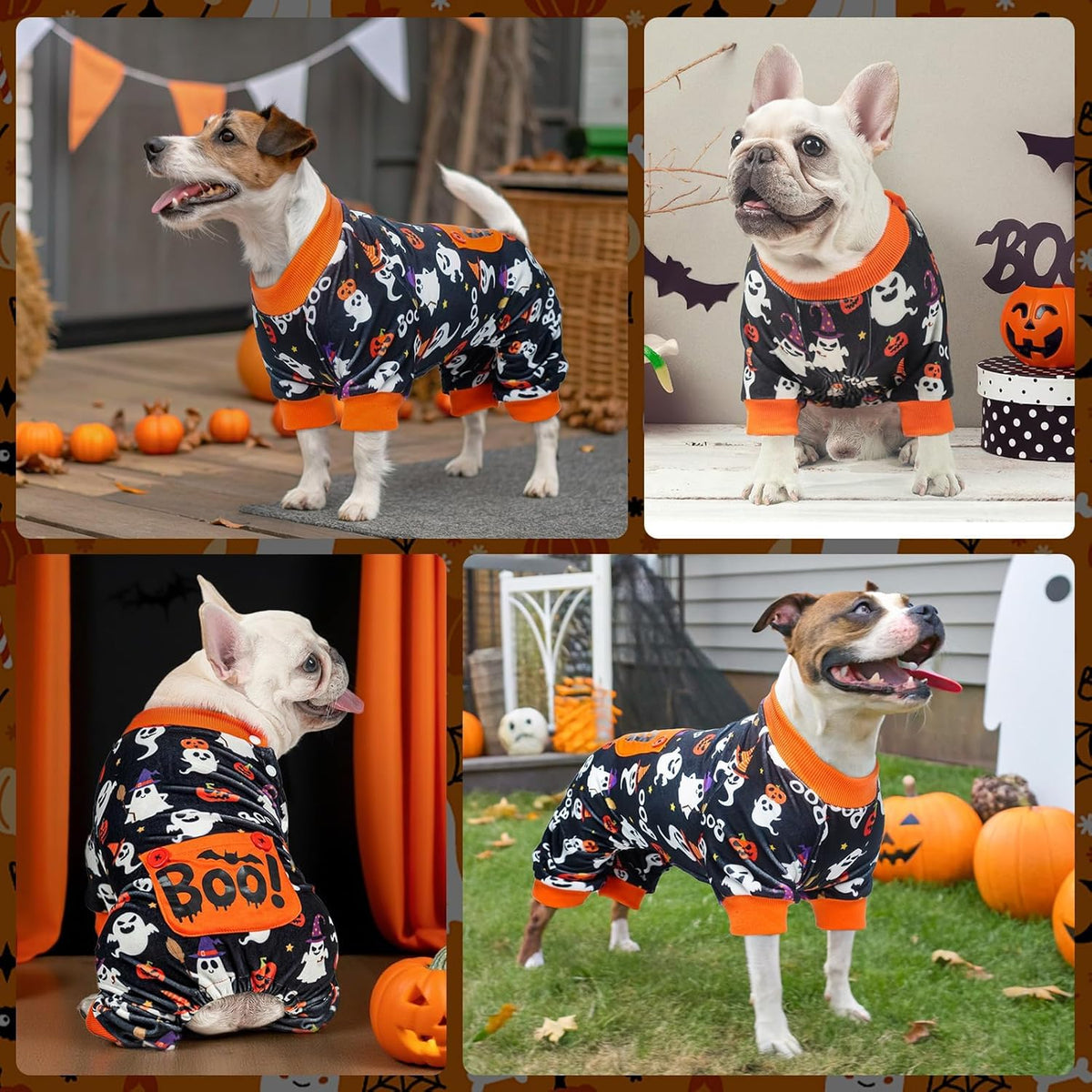 BEAUTYZOO Dog Halloween Pajamas Large Sized Dog, Fleece Funny Ghost Pumpkin Costumes for Dogs, Soft