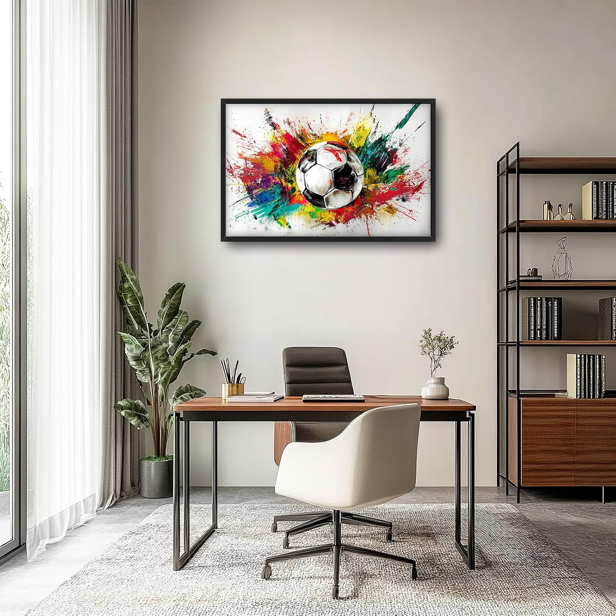 Extra Large Framed Soccer Wall Art,Oversized Colorful Graffiti Sport Ball Wall Decor Pictures for