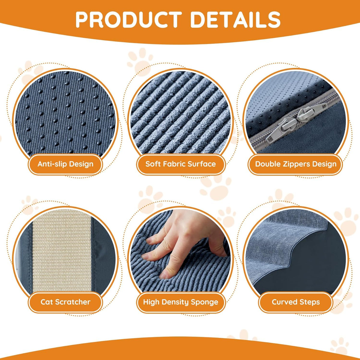 Pet Stairs for Small Dogs - 3-Step Curved Dog Ramp for Bed, Couch, Sofa, Car and Chairs - Non-Slip