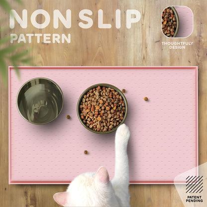Dog Food Mat - 28x18 Raised Edges Dogs Mat for Food and Water Prevent Spill, Waterproof Cat Food
