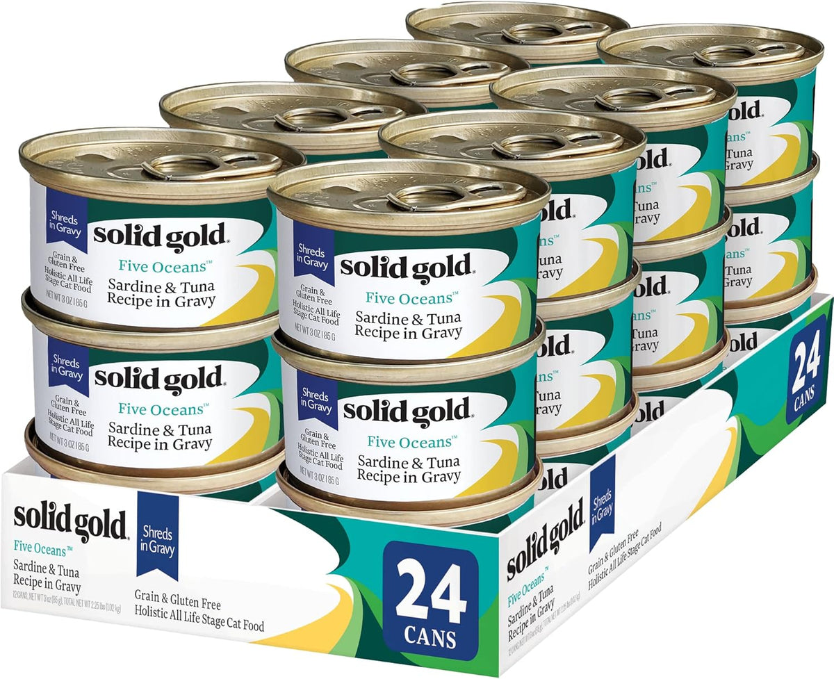 Solid Gold Wet Cat Food Shreds in Gravy - Healthy Canned Cat Food Made w/Real Tuna, Sardine