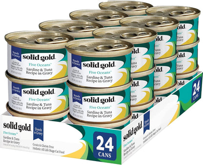 Solid Gold Wet Cat Food Shreds in Gravy - Healthy Canned Cat Food Made w/Real Tuna, Sardine