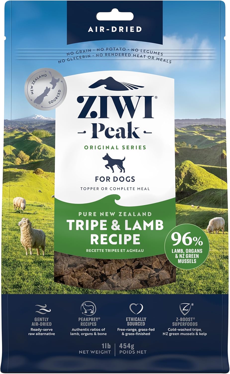 ZIWI Peak Air-Dried Dog Food – Tripe & Lamb - All Natural, High Protein, Grain Free, Limited