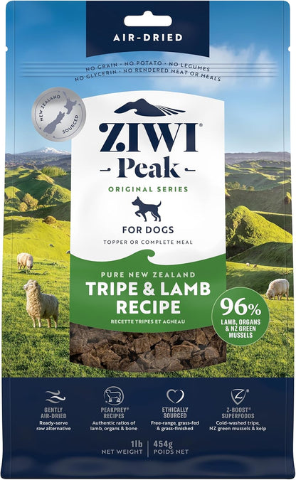 ZIWI Peak Air-Dried Dog Food – Tripe & Lamb - All Natural, High Protein, Grain Free, Limited