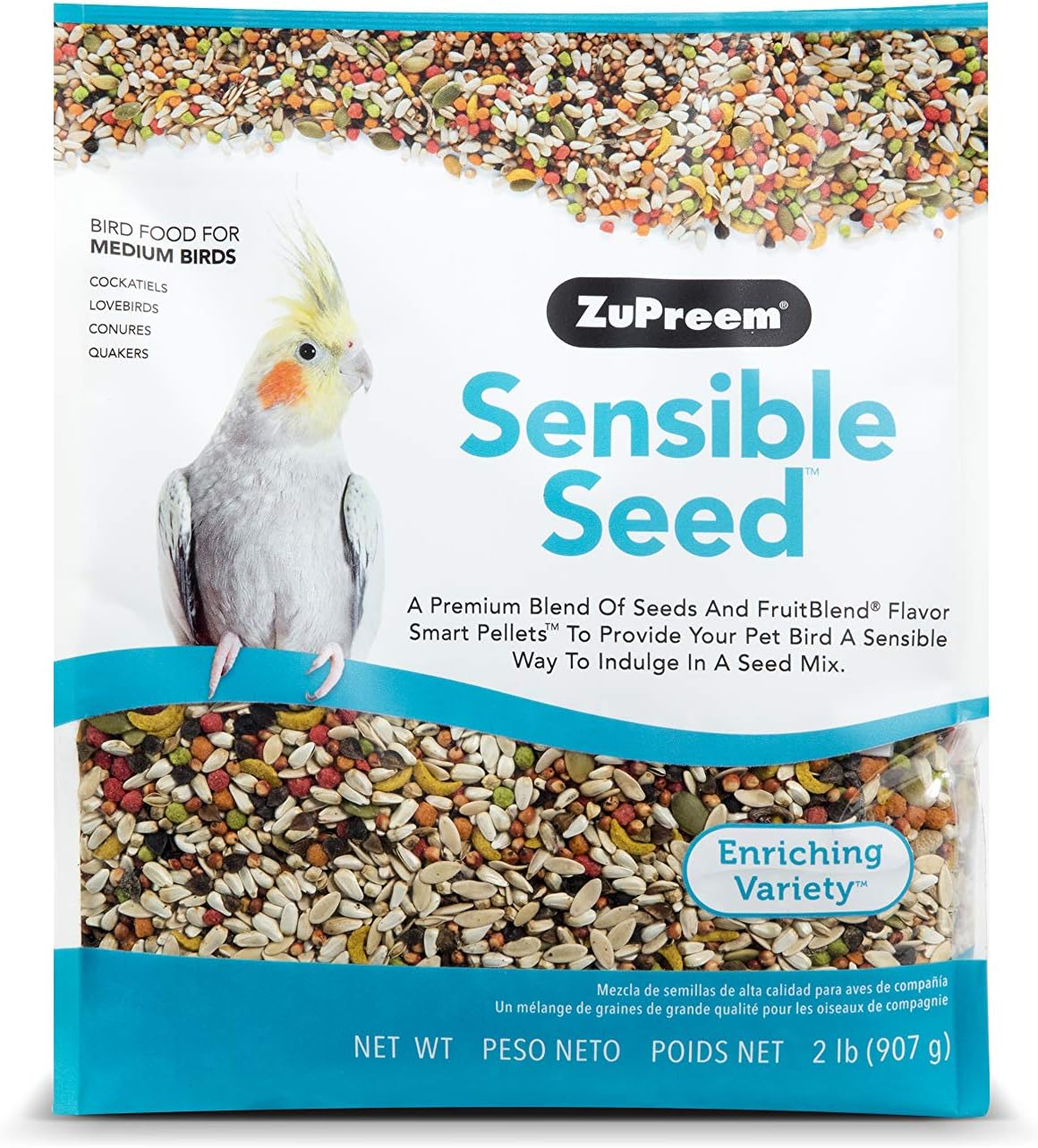 ZuPreem Sensible Seed Bird Food, Cockatiel, Lovebird, Quaker, Small Conure, Seed and Pellet Blend