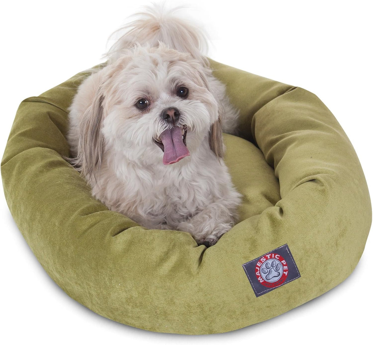 Majestic Pet 32 Inch Micro Velvet Calming Dog Bed Washable – Cozy Soft Round Dog Bed with Spine for