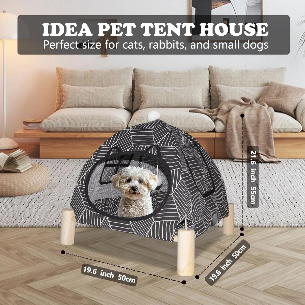 2-in-1 Elevated Cat Tent Cat House, Quick Assembly and Disassembly, Portable Indoor/Outdoor Cute