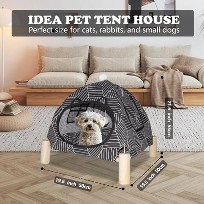 2-in-1 Elevated Cat Tent Cat House, Quick Assembly and Disassembly, Portable Indoor/Outdoor Cute