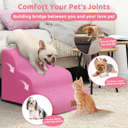 Dog Ramp and Stair for Bed 16" H-20 H,3-Step Cat Stair for Sofa and Chair,4-Step Dog Ramp for High