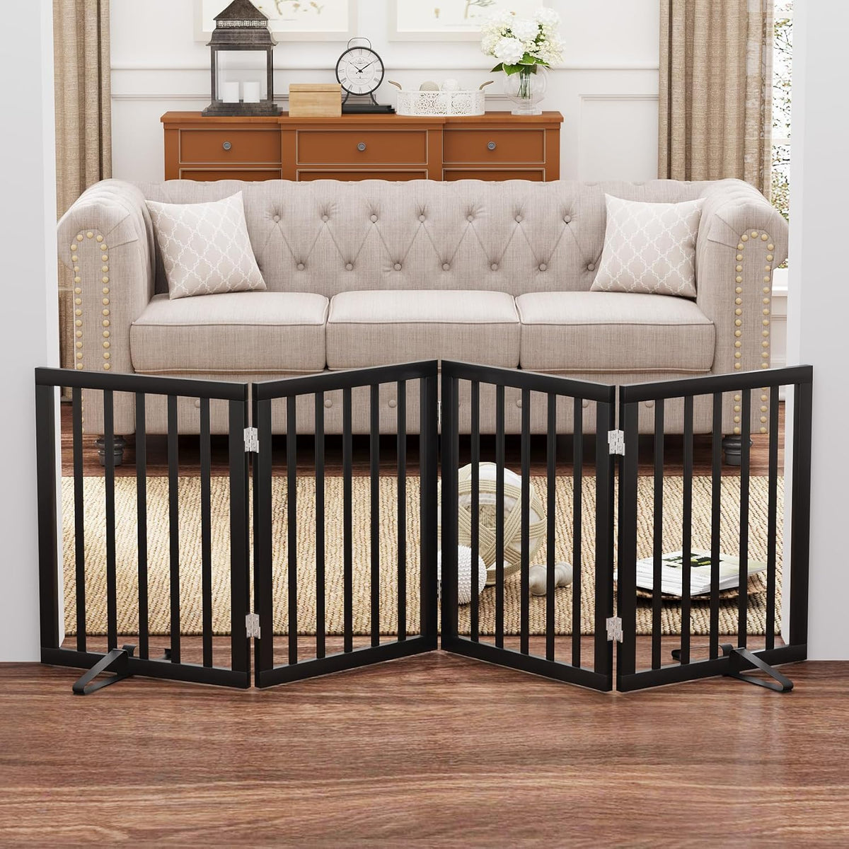 Black 37-74" Dog Gate Foldable Dog Gates for Doorways Stairs House Freestanding Pet Gate Puppy