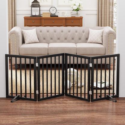 Black 37-74" Dog Gate Foldable Dog Gates for Doorways Stairs House Freestanding Pet Gate Puppy