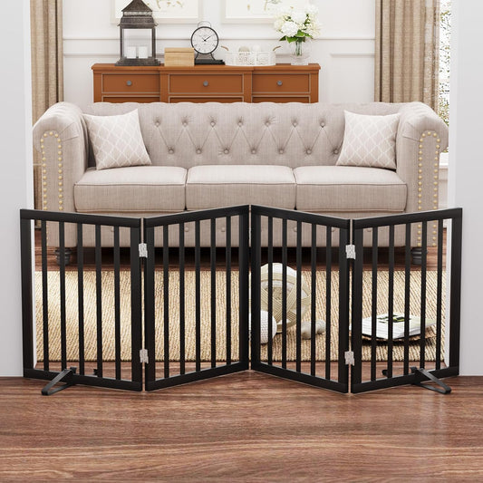 Black 37-74" Dog Gate Foldable Dog Gates for Doorways Stairs House Freestanding Pet Gate Puppy