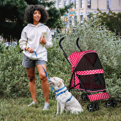 MoNiBloom 4 Wheels Pet Stroller, Easy-Fold Umbrella Shaped Dog Cat Jogger Stroller w/Storage Bag &