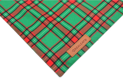 Realeaf Christmas Dog Bandanas 2 Pack, Reversible Red Green Plaid Dog Scarf, Xmas Pet Bandana