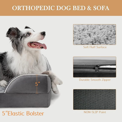 Comfort Expression Waterproof Orthopedic Foam Dog Beds for Extra Large Dogs Durable Dog Sofa The